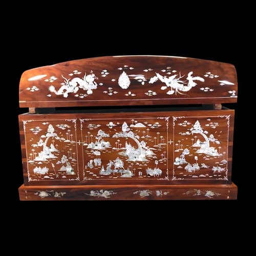 Áo quan gói Thanh Tịnh, nắp tròn khảm ốc chạm rồng phụng